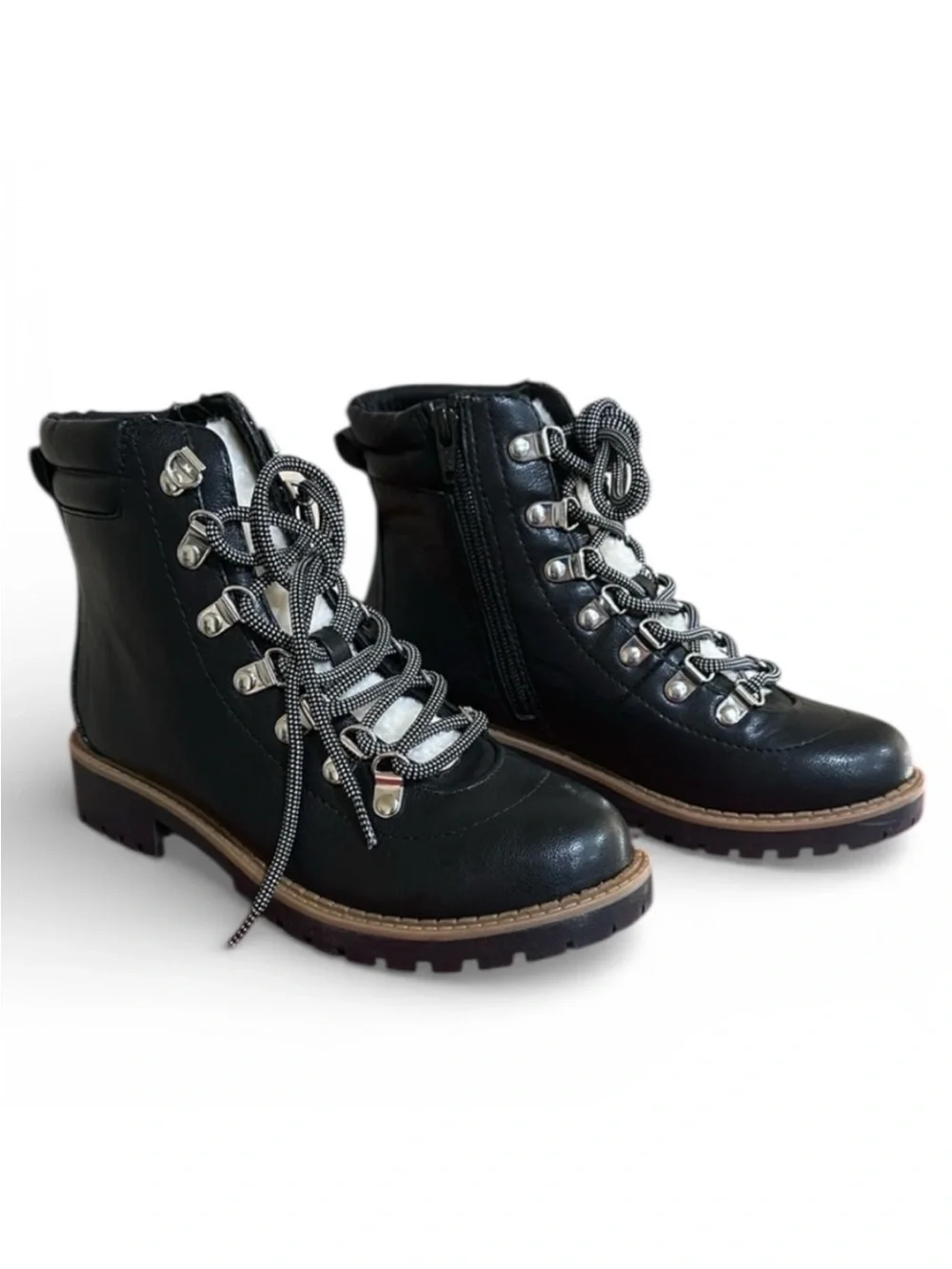NWT Style & Co Black lace up & side zip ankle bootswith lug sole Womens Sz 5